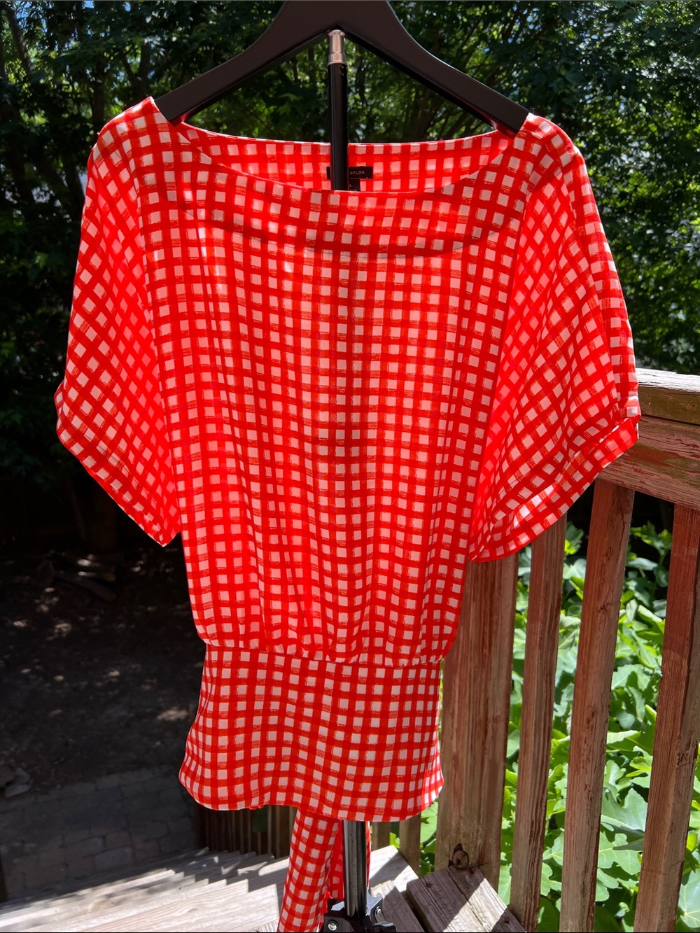 Ann Taylor Orange Gingham Tie-Back Women’s Top